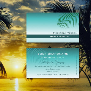 Carte De Visite Gradient Turquoise élégant avec une jolie feuille