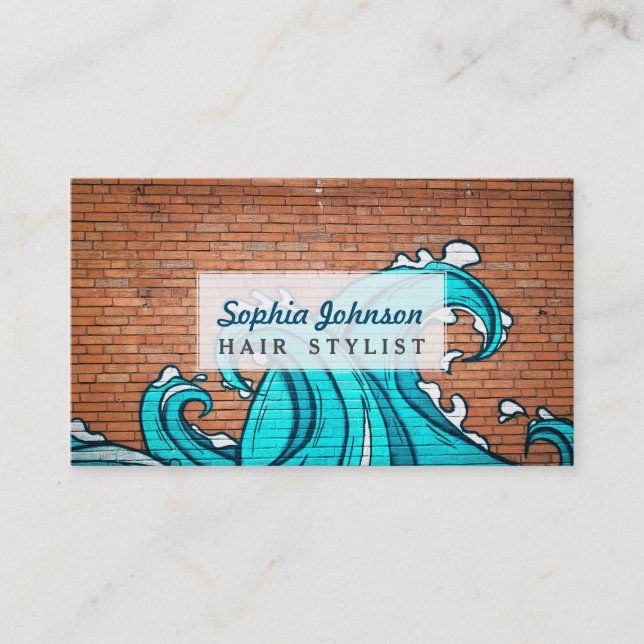 Carte De Visite Graffiti mural frais de mur de vagues bleues (Devant)