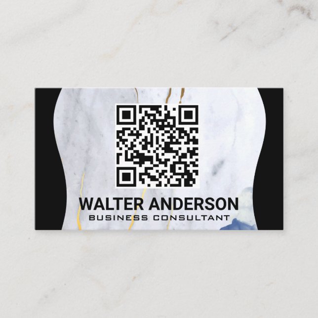Carte De Visite Grand Modèle de code QR | Marbre Gold Flakes (Devant)