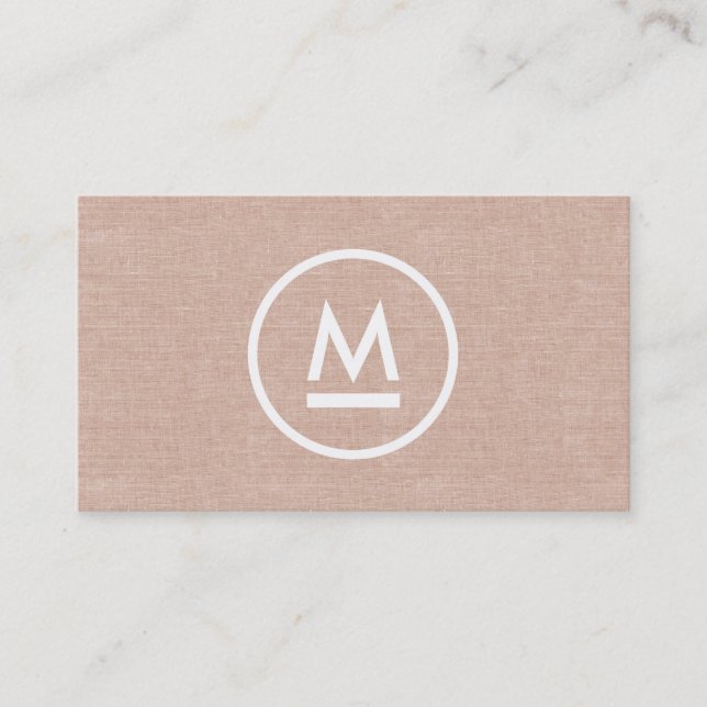 Carte De Visite Grand Monogramme moderne initial sur le lin beige (Devant)
