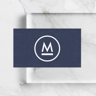 Carte De Visite Grand Monogramme moderne initial sur le lin bleu m