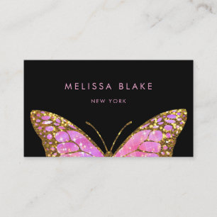 Carte De Visite grand papillon rose sur noir