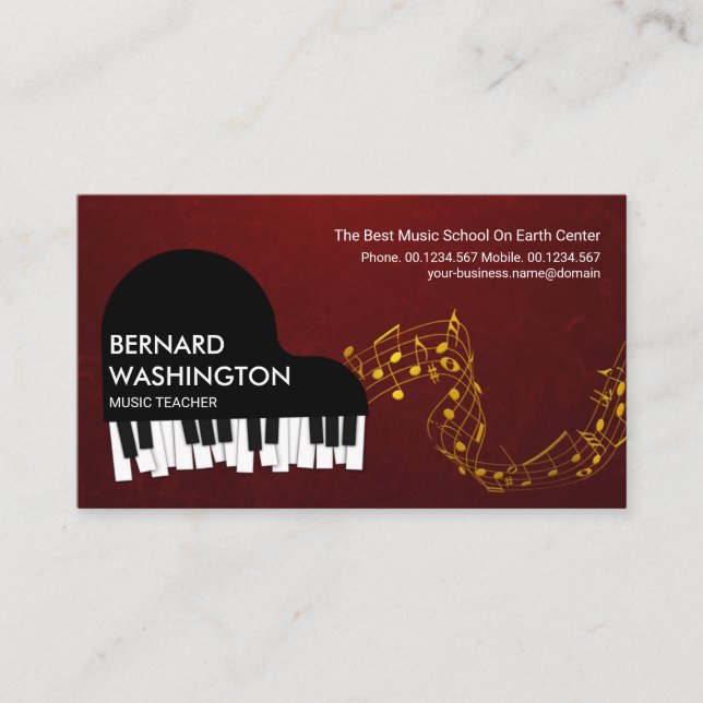 Carte De Visite Grand Piano Gold Music Notes Pianiste (Devant)