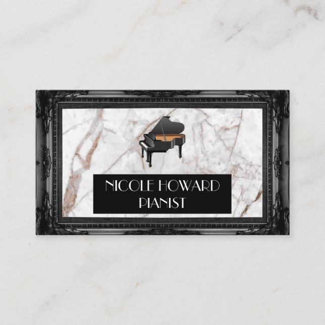 Carte De Visite Grand Piano | Marbre et cadre noir classique (Devant)