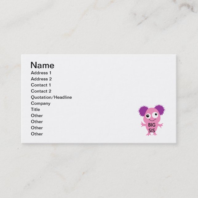 Carte De Visite Grand Soeur Rose Monster (Devant)