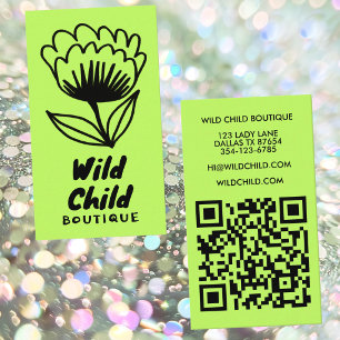 Carte De Visite GRANDE FLEUR GRASSE MINIMALISTE RUSTIQUE code QR f