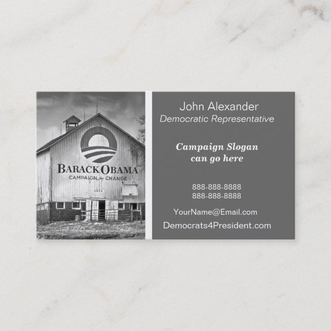 Carte De Visite Grange de campagne présidentielle de Barack Obama (Devant)