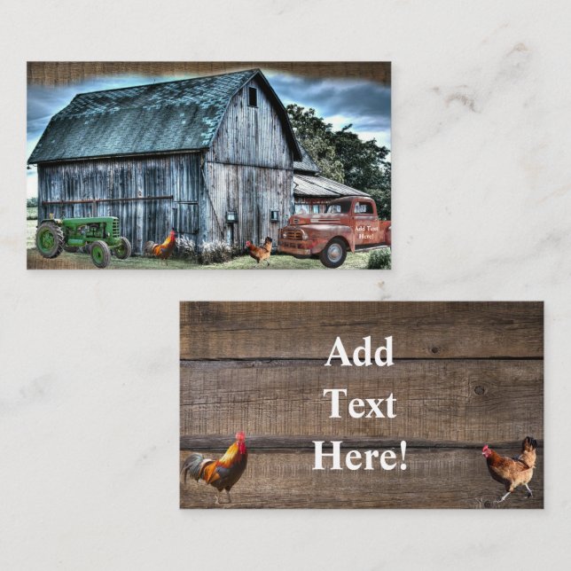 Carte De Visite Grange Ferme Tracteur Ferme Truck Rooster Hen (Devant / Derrière)