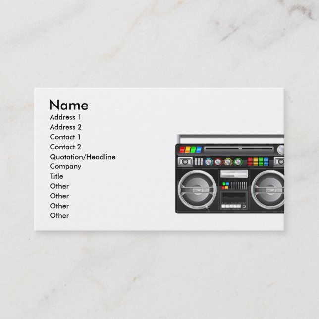 Carte De Visite graphique blaster du ghetto de boombox rétro (Devant)