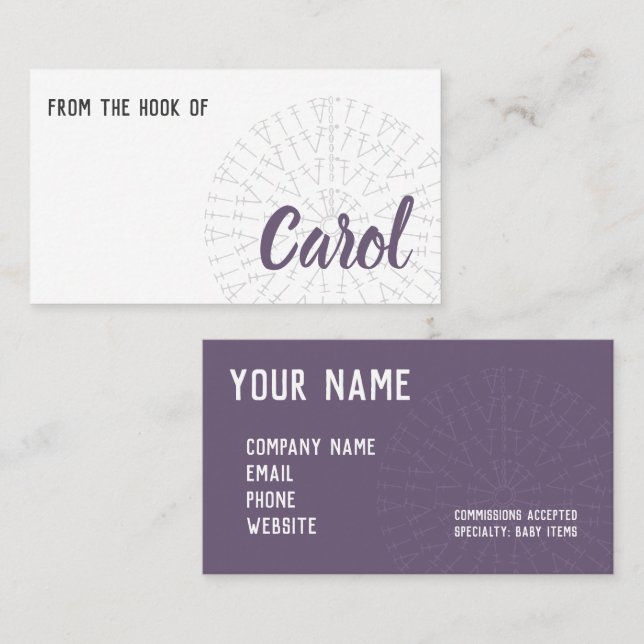 Carte De Visite Graphique Crochet pourpre de raisin (Devant / Derrière)