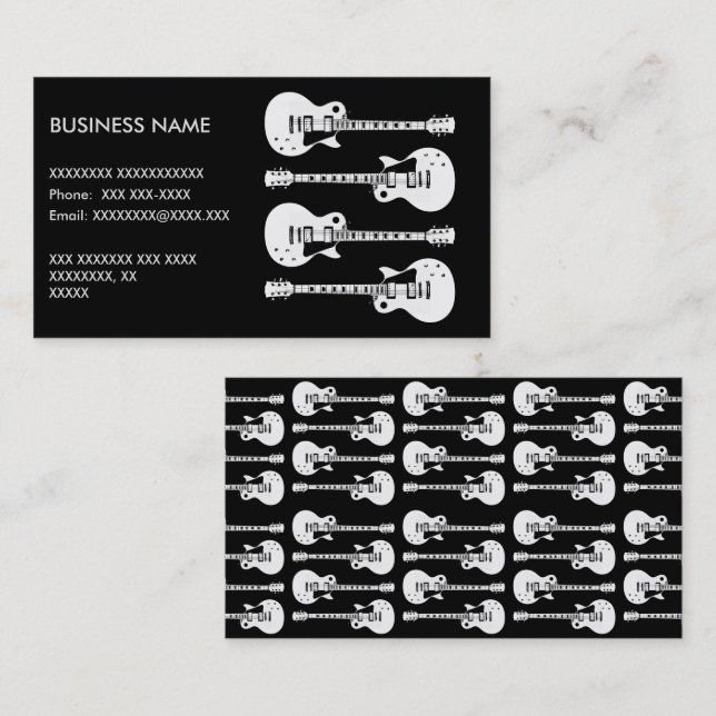 Carte De Visite Graphique de guitares électriques en blanc (Devant / Derrière)