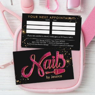 Carte De Visite Graphique de logo Nails - Parties scintillant rose