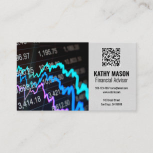 Carte De Visite Graphique du marché stock   Code QR du logo Financ