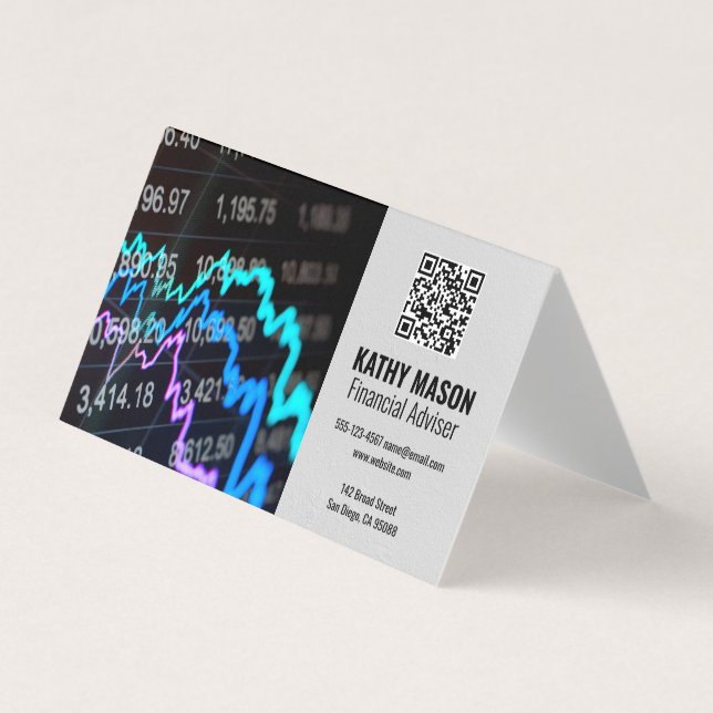 Carte De Visite Graphique du marché stock | Code QR du logo Financ (Devant)