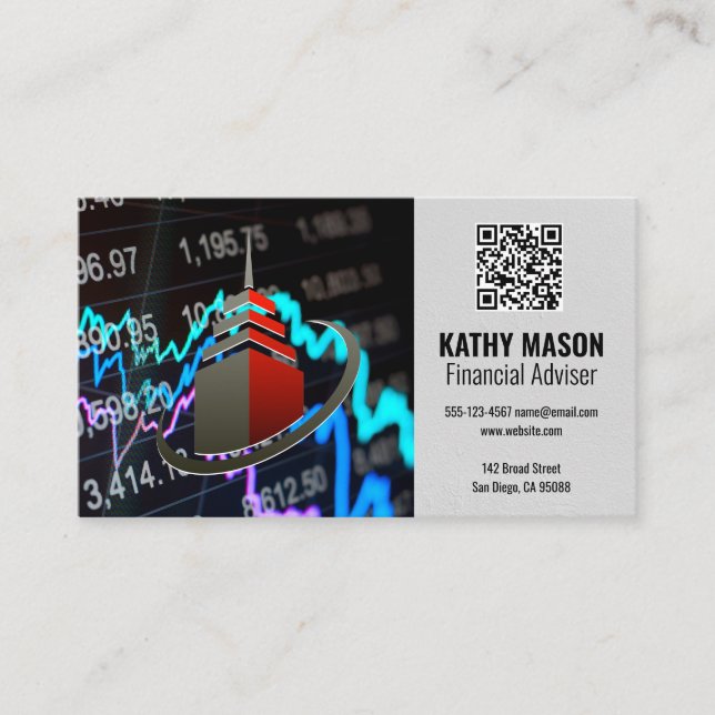 Carte De Visite Graphique du marché stock | Graveur Sky | Code QR (Devant)