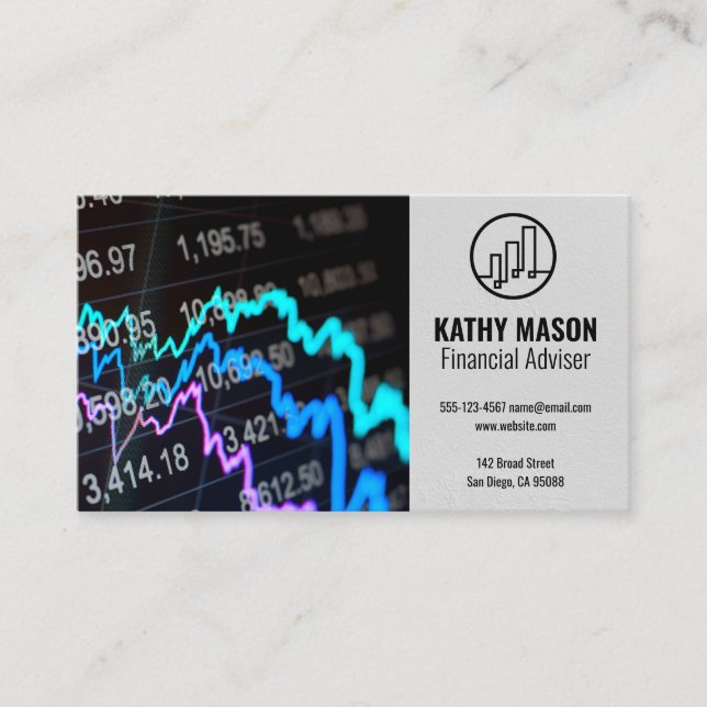 Carte De Visite Graphique du marché stock | Logo Finance (Devant)