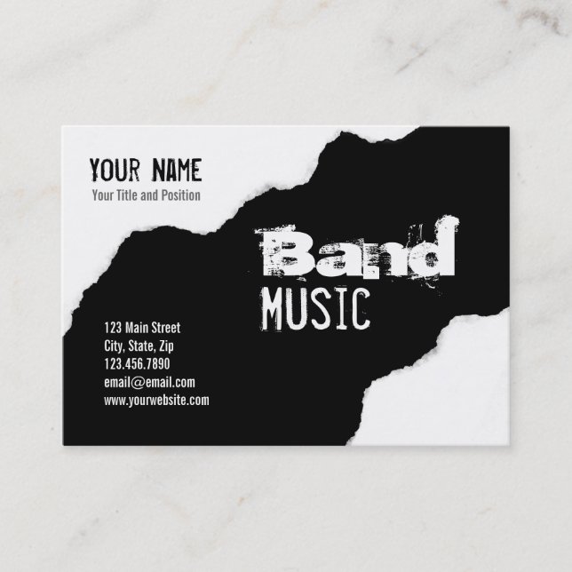 Carte De Visite Graphique noir et blanc déchiré de grunge de bande (Devant)