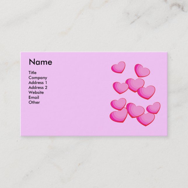 Carte De Visite Grappe de Coeurs Plutôt Lumineux Nuances de Rose (Devant)
