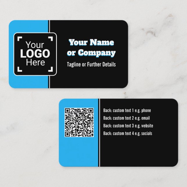 Carte De Visite Gras, Bleu Ciel, Noir & Blanc Propre Marque (Devant / Derrière)