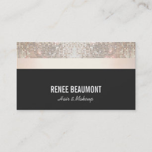 Carte De Visite Gras Chic Modern Sequin Or et noir strié