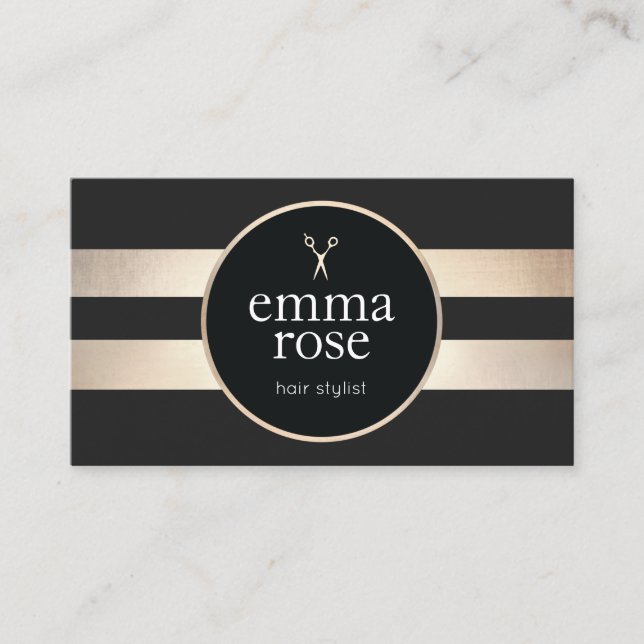 Carte De Visite Gras Hair Stylist Gold Black Stripes Ciseaux (Devant)