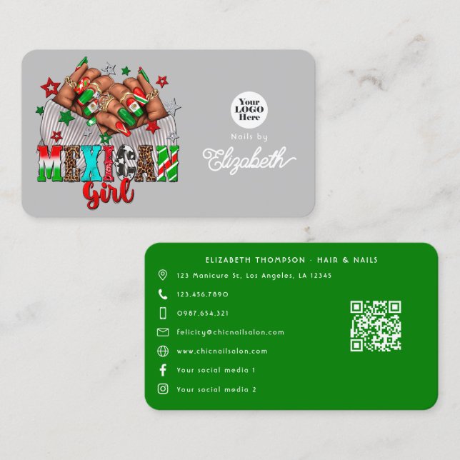 Carte De Visite Gras mexicain Nail Salon (Devant / Derrière)