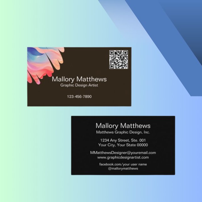Carte De Visite Gras Moderne Code QR Graphiste Design Graphiste (Modern bold colors to make a lasting impression in the creative graphic design world.)