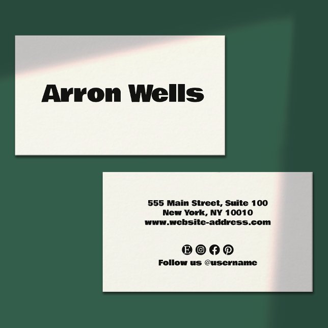Carte De Visite Gras moderne noir et blanc (bold black typography on what background business card design - social media networking icons )