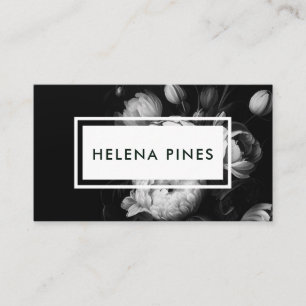 Carte De Visite Gras Moody Painterly Flowers Noir et Blanc