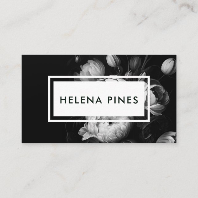Carte De Visite Gras Moody Painterly Flowers Noir et Blanc (Devant)