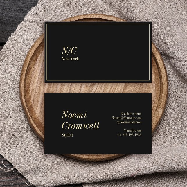 Carte De Visite Gras noir élégant Monogramme luxe (Créateur téléchargé)
