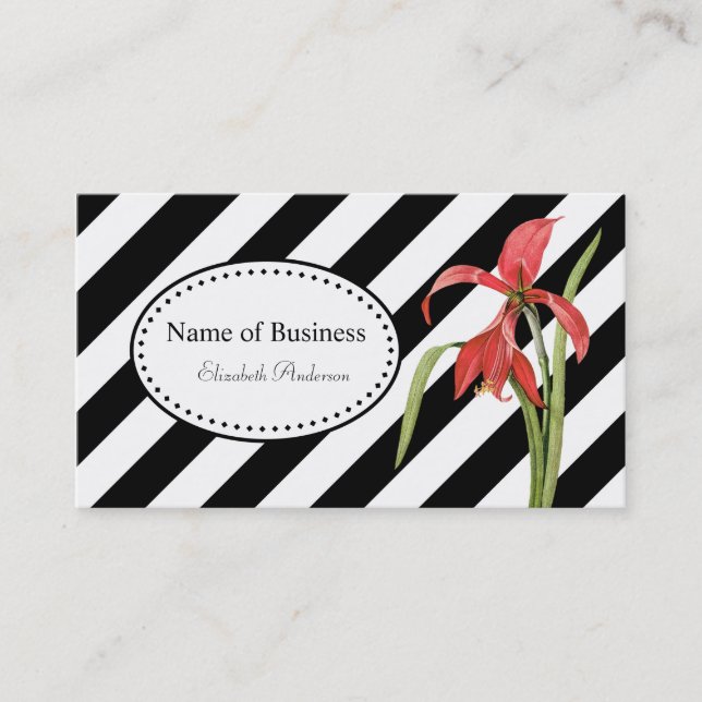 Carte De Visite Gras noir et blanc Gris rouge Amaryllis (Devant)