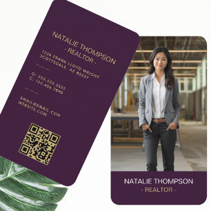 Carte De Visite Gras Professional Real Estate Chic Realtor QR Code