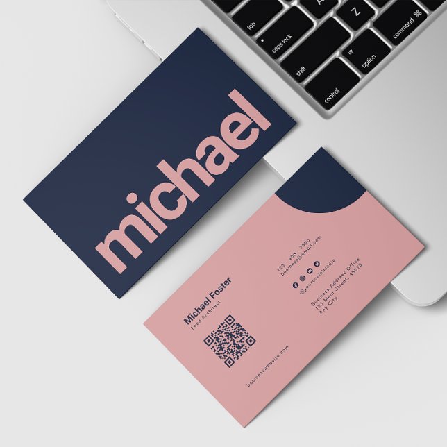 Carte De Visite Gras Simplicité rose et code qualité scannable mar (Créateur téléchargé)