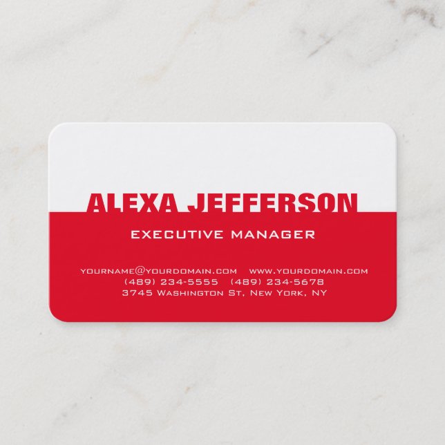Carte De Visite Gras Texte Rouge Blanc Style moderne Professionnel (Devant)
