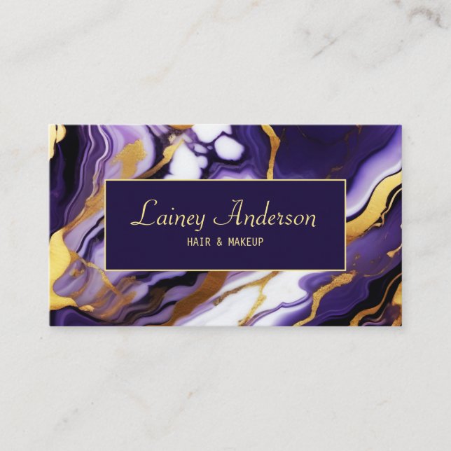 Carte De Visite Gras Trendy violet jaune or faux marbre (Devant)