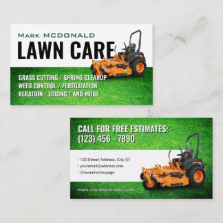Carte De Visite Grass cover and mower lawn care Business Card
