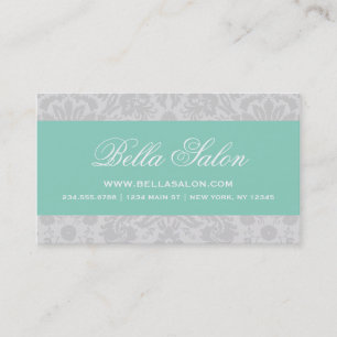 Carte De Visite Gray and Aqua Elegant Vintage Damask