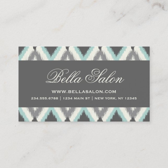 Carte De Visite Gray and Mint Tribal Ikat Chevron (Devant)