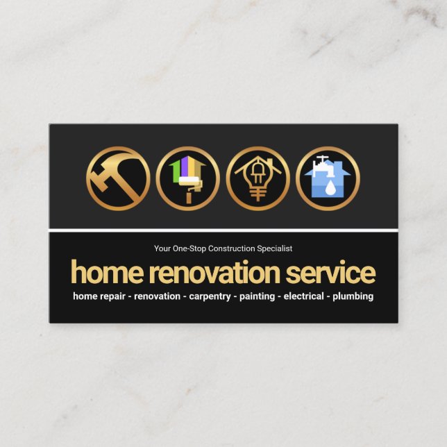 Carte De Visite Gray Black Layers Gold Construction Handyman Outil (Devant)
