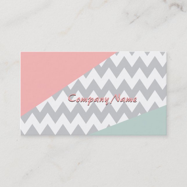 Carte De Visite Gray Chevron Mint et Coral (Devant)