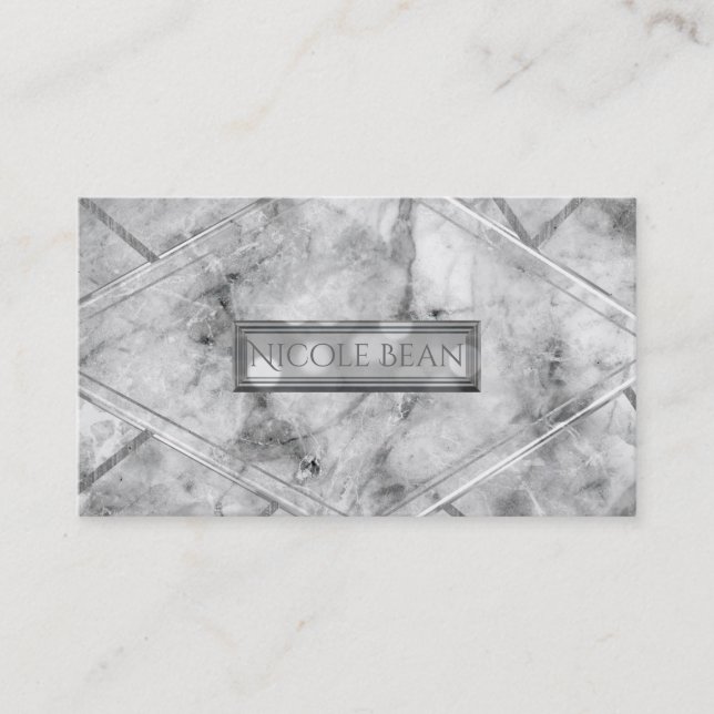 Carte De Visite Gray & Marbre blanc Glam Chic Style élégant (Devant)