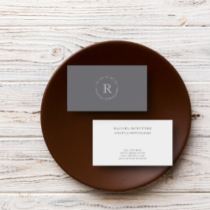 Carte De Visite Gray Monogramme rond simple et élégant