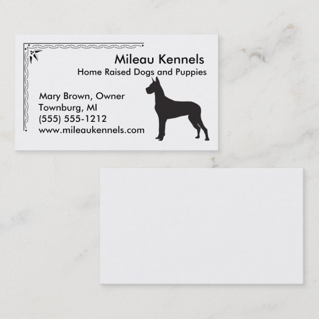 Carte De Visite Great Dane Silhouette (Devant / Derrière)