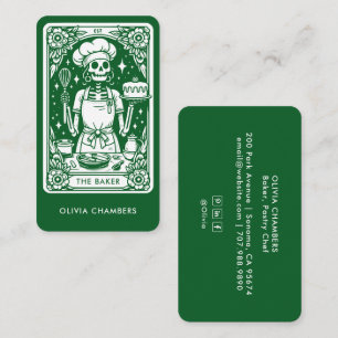 Carte De Visite Green Baker Tarot Squelette pâtissier Chef