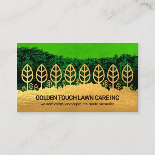 Carte De Visite Green Grunge Forest Gold Tree Layer Pelouse Care (Devant)