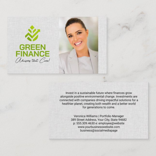 Carte De Visite Green Investing Logo | Financial Advisor (Devant / Derrière)