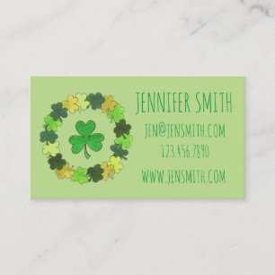 Carte De Visite Green Lucky Shamrock irlandais Clover Wreath St. P