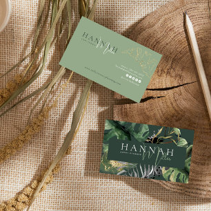 Carte De Visite Green   Moderne élégant code QR Tropical