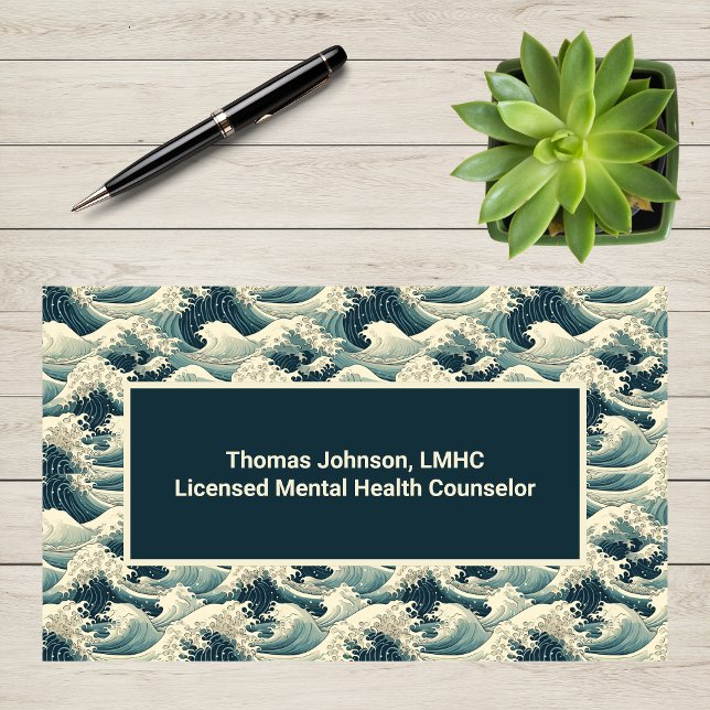 Carte De Visite Green Ocean Waves Psychothérapeute Conseiller Guér (Créateur téléchargé)
